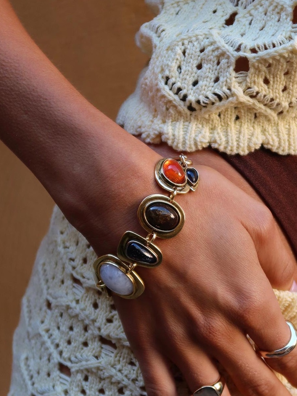 NWOT Chunky Multicolor Stone Gold Bracelet